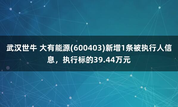 武汉世牛 大有能源(600403)新增1条被执行人信息，执行标的39.44万元