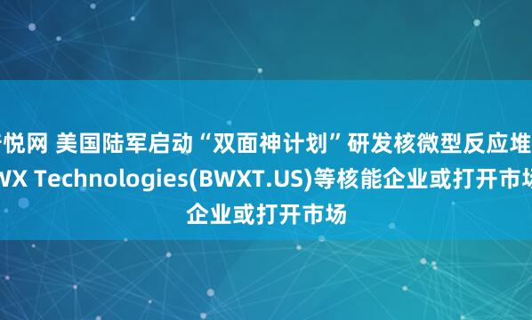 倍悦网 美国陆军启动“双面神计划”研发核微型反应堆 BWX Technologies(BWXT.US)等核能企业或打开市场